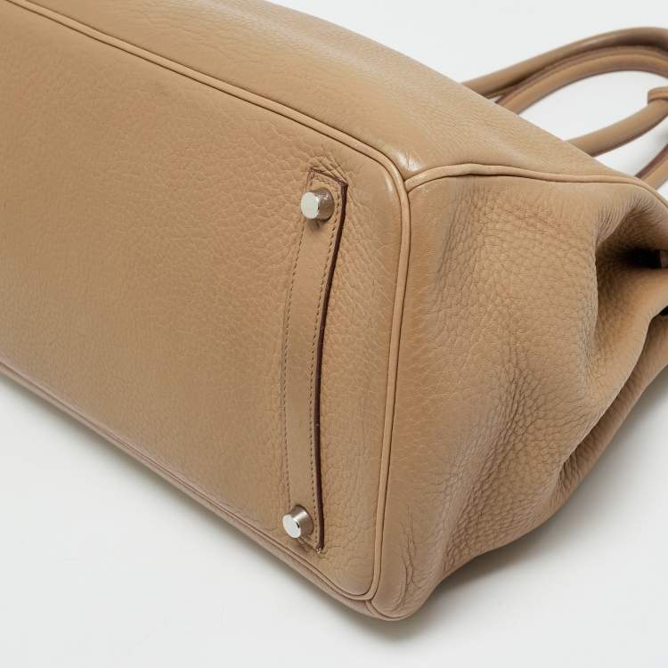 Pre Owned Hermes Birkin 35 Palladium Finish Tabac Camel Taurillon Clemence Leather Tote