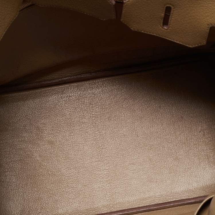 Pre Owned Hermes Birkin 35 Palladium Finish Tabac Camel Taurillon Clemence Leather Tote