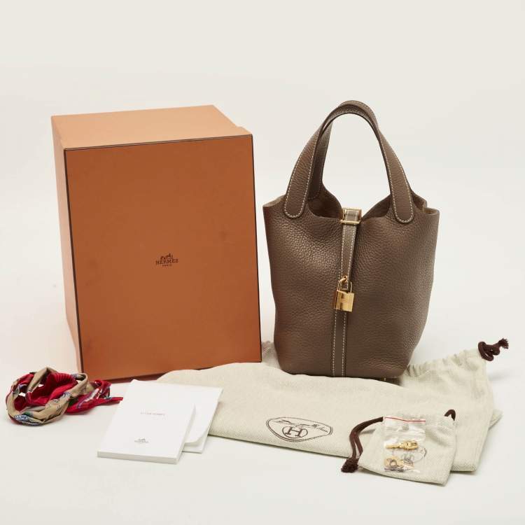 Pre Owned Hermes Picotin Lock 18 Etoupe Taurillon Clemence Leather Tote