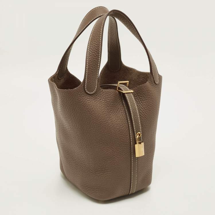 Pre Owned Hermes Picotin Lock 18 Etoupe Taurillon Clemence Leather Tote
