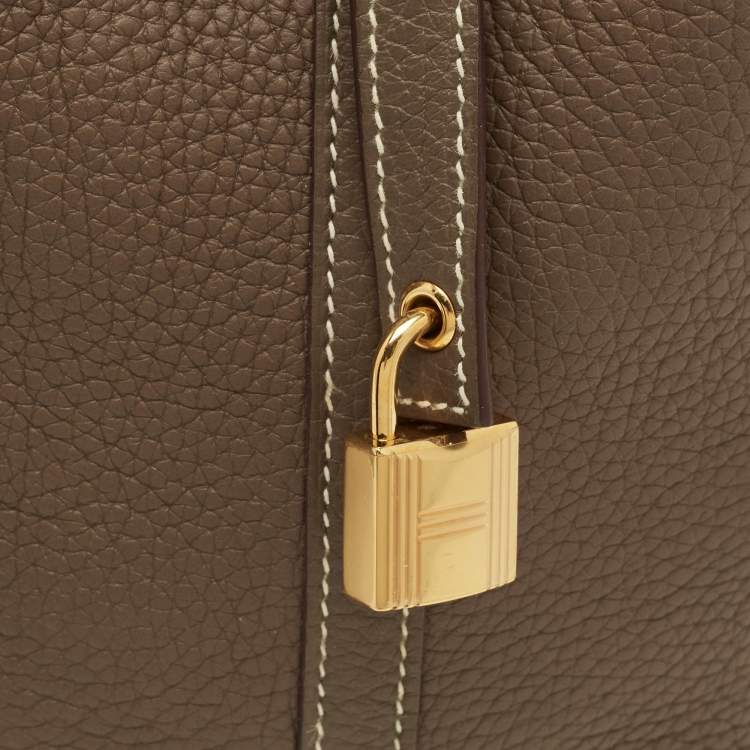 Pre Owned Hermes Picotin Lock 18 Etoupe Taurillon Clemence Leather Tote