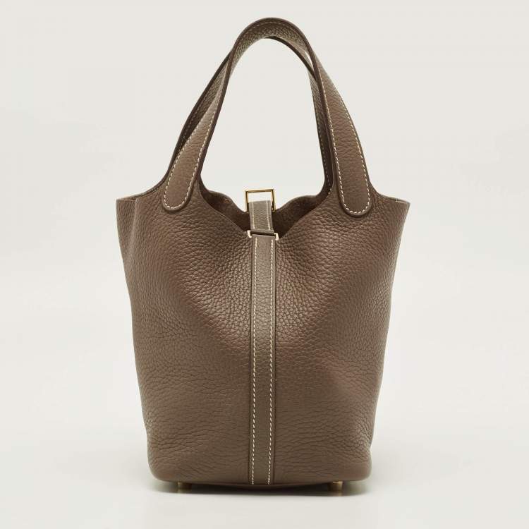 Pre Owned Hermes Picotin Lock 18 Etoupe Taurillon Clemence Leather Tote