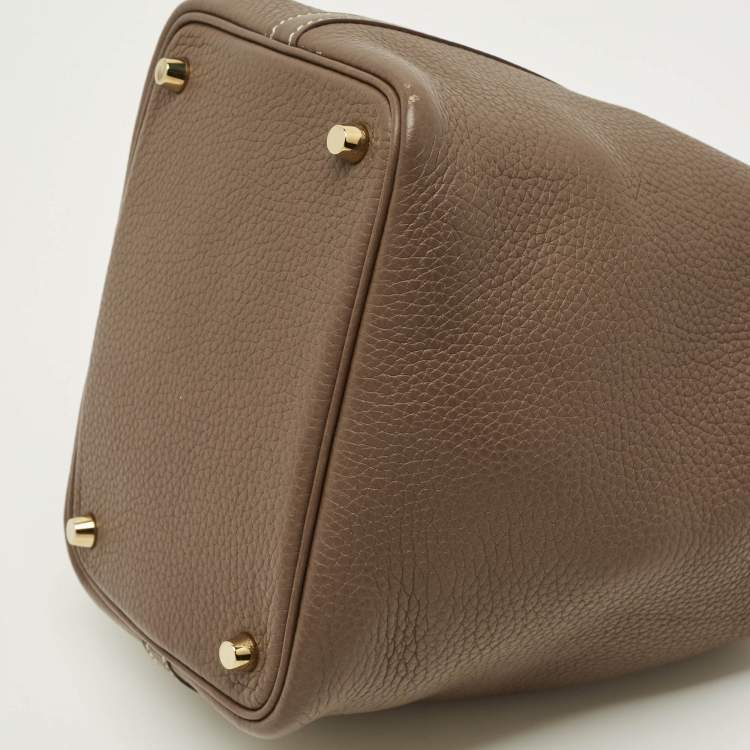 Pre Owned Hermes Picotin Lock 18 Etoupe Taurillon Clemence Leather Tote