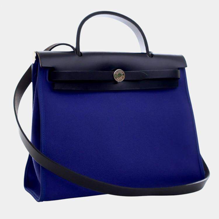 Pre Owned Hermes Blue Toile Herbag Zip 31