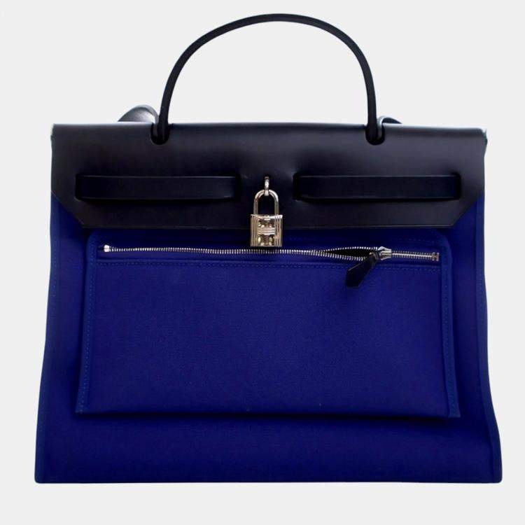 Pre Owned Hermes Blue Toile Herbag Zip 31