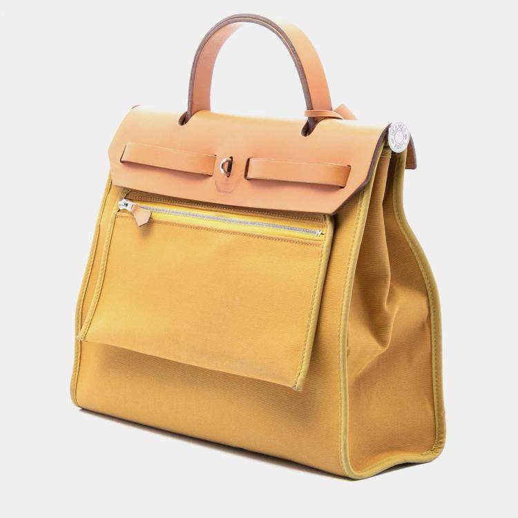 Pre Owned Hermes Brown Yellow Toile Herbag Zip 31