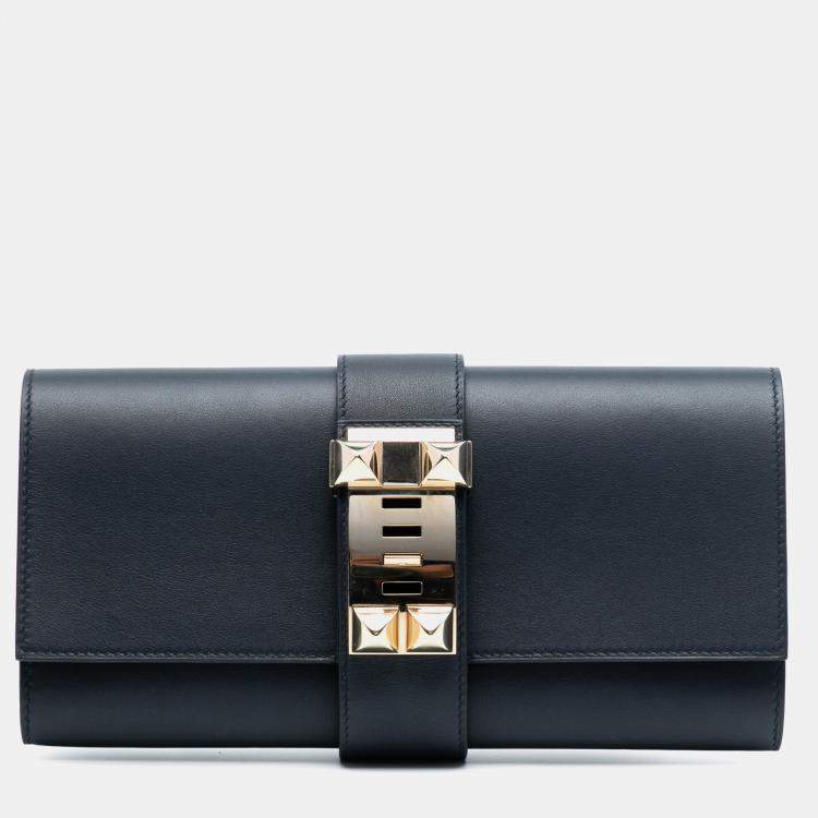 Pre Owned Hermes Blue Tadelakt Medor Clutch 23