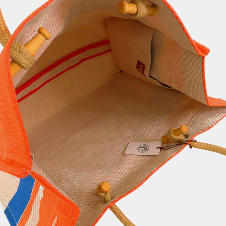 Pre Owned Hermes Brown Toile Escale a la Plage Beach Bag