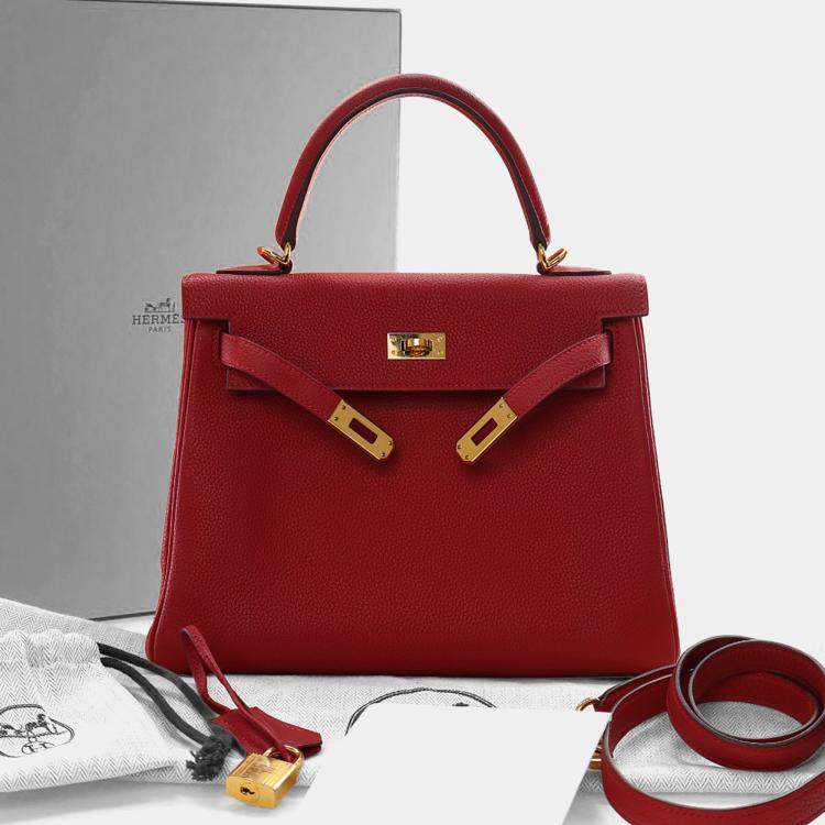 Pre Owned Hermes Rouge Casaque Togo Kelly 25