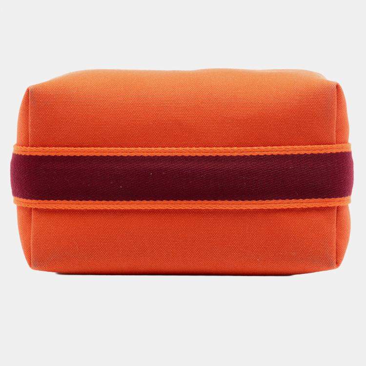 Pre Owned Hermes Orange Red Small Toile Bride A Brac Case