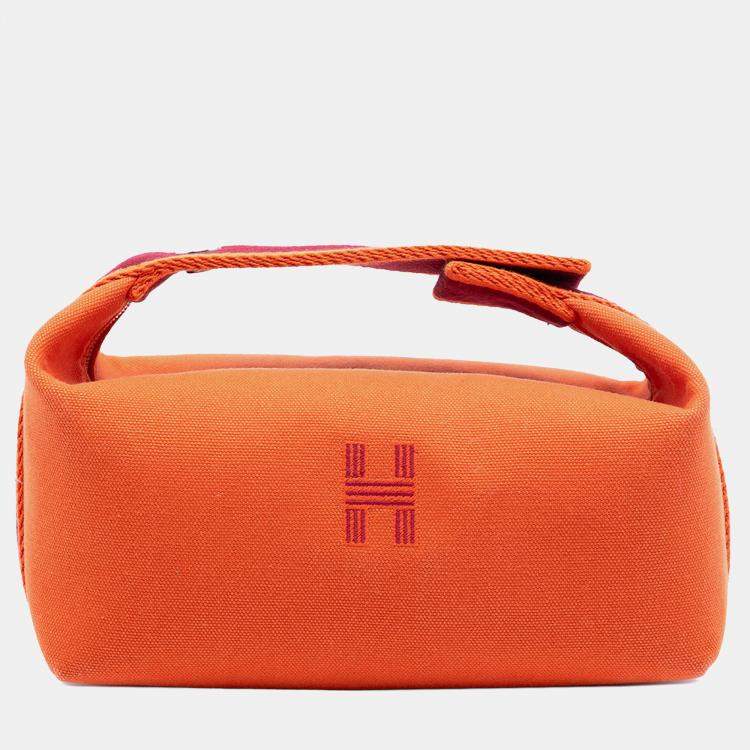 Pre Owned Hermes Orange Red Small Toile Bride A Brac Case