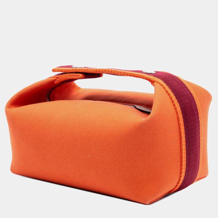 Pre Owned Hermes Orange Red Small Toile Bride A Brac Case