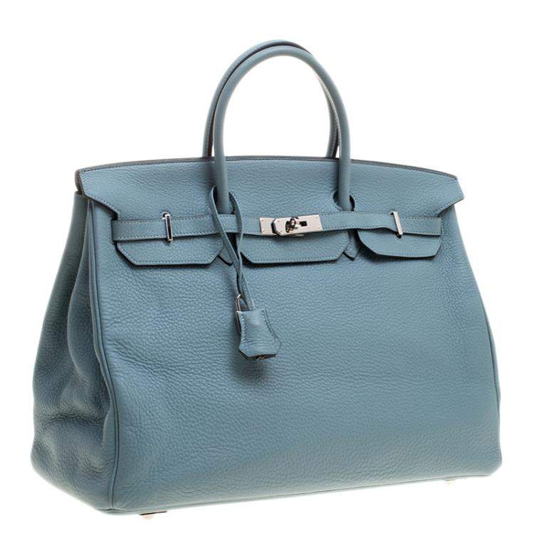 Pre Owned Hermes Ciel Taurillon Clemence Leather Palladium Hardware Birkin 40 Bag