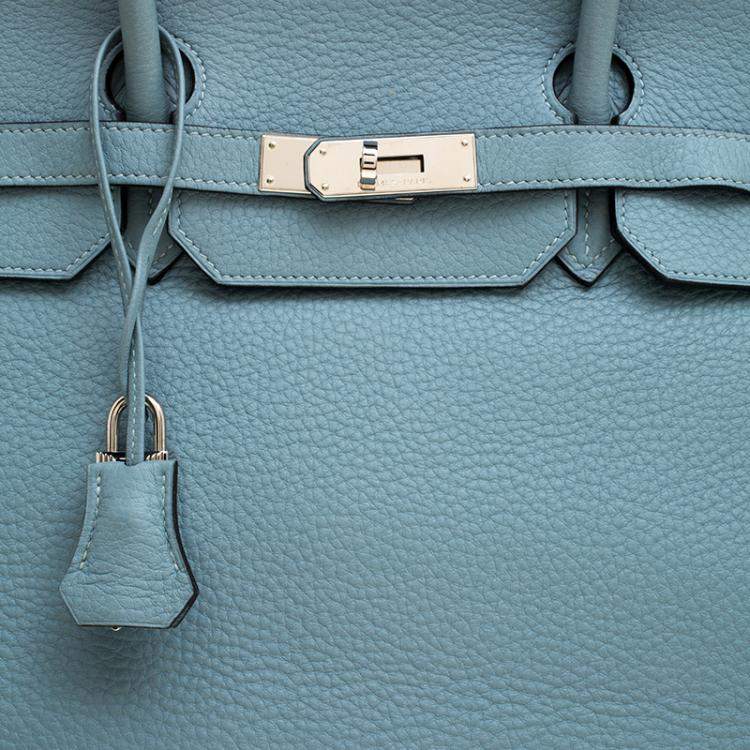 Pre Owned Hermes Ciel Taurillon Clemence Leather Palladium Hardware Birkin 40 Bag