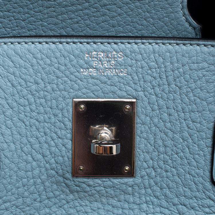 Pre Owned Hermes Ciel Taurillon Clemence Leather Palladium Hardware Birkin 40 Bag