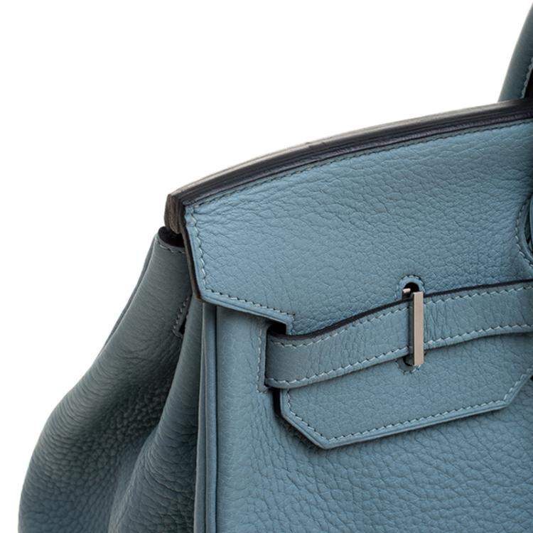 Pre Owned Hermes Ciel Taurillon Clemence Leather Palladium Hardware Birkin 40 Bag