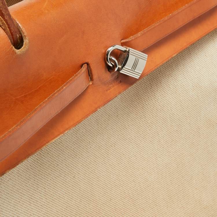 Pre Owned Hermes Tan/Beige Canvas and Leather 2 in 1 Herbag 39 Bag