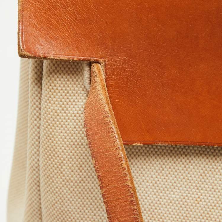 Pre Owned Hermes Tan/Beige Canvas and Leather 2 in 1 Herbag 39 Bag