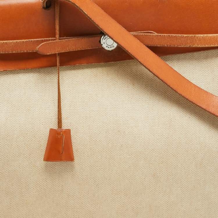 Pre Owned Hermes Tan/Beige Canvas and Leather 2 in 1 Herbag 39 Bag