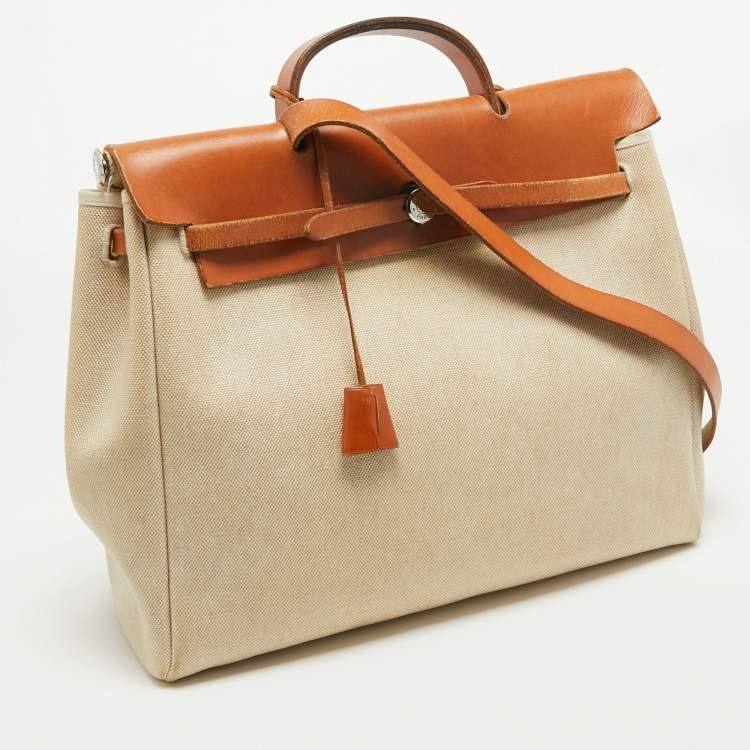 Pre Owned Hermes Tan/Beige Canvas and Leather 2 in 1 Herbag 39 Bag
