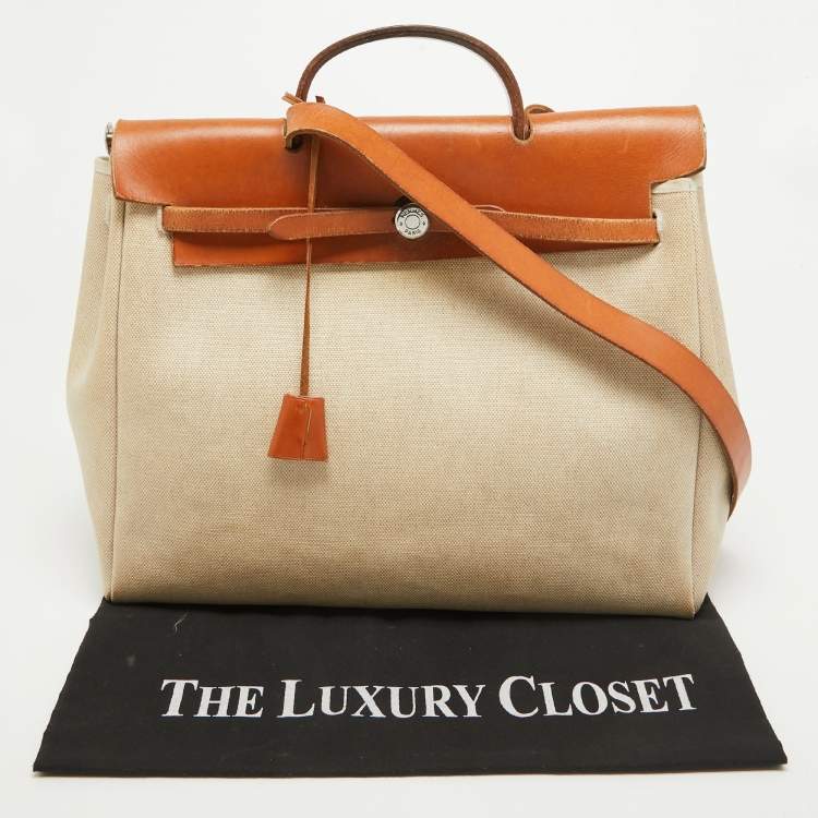 Pre Owned Hermes Tan/Beige Canvas and Leather 2 in 1 Herbag 39 Bag