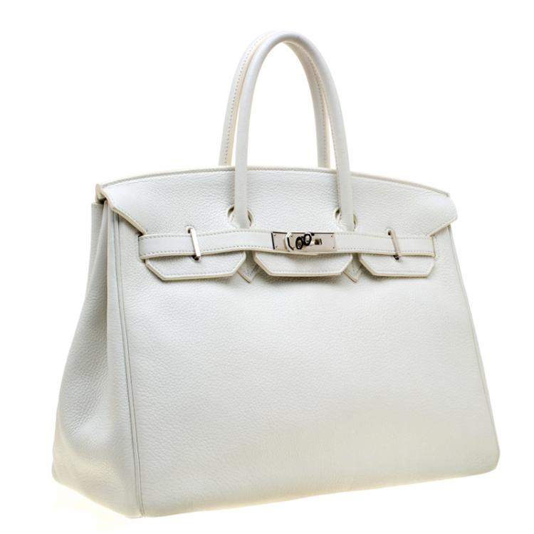 Pre Owned Hermes White Togo Leather Palladium Hardware Birkin 35 Bag