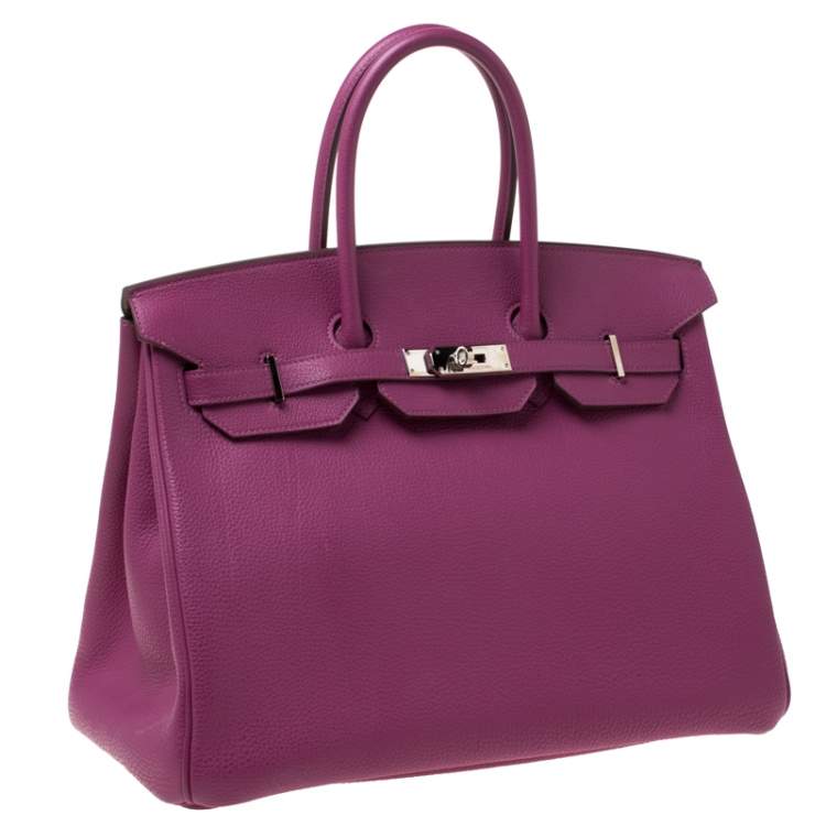 Pre Owned Hermes Tosca Togo Leather Palladium Hardware Birkin 35 Bag