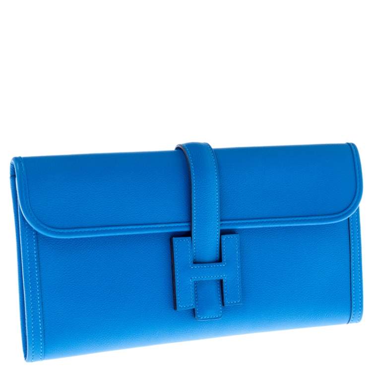Pre Owned Hermes Blue Brighton Swift Leather Elan 29 Jige Clutch