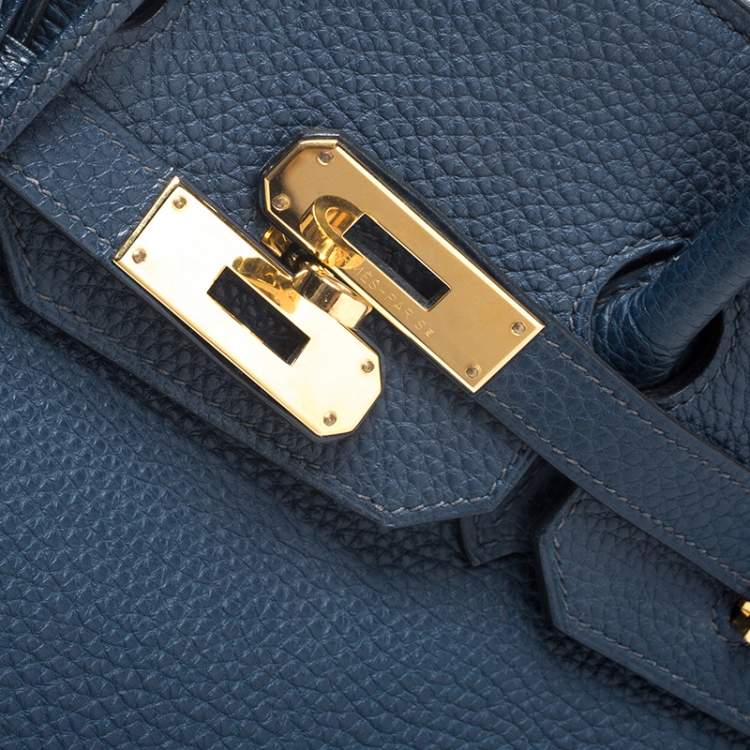 Pre Owned Hermes Blue De Malte Togo Leather Gold Hardware Birkin 35 Bag