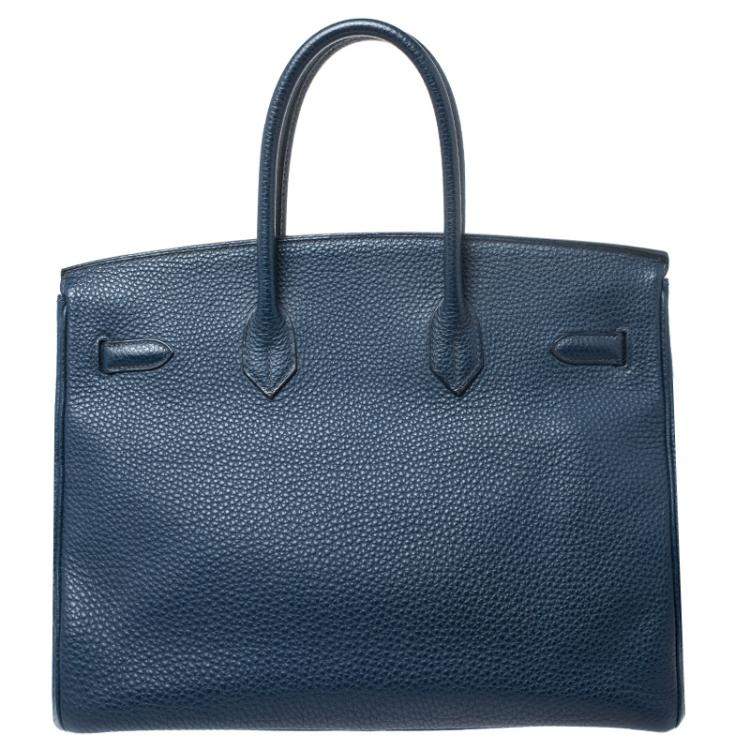 Pre Owned Hermes Blue De Malte Togo Leather Gold Hardware Birkin 35 Bag