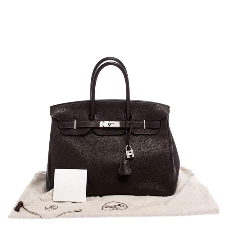 Pre Owned Hermes Ebene Togo Leather Palladium Hardware Birkin 35 Bag