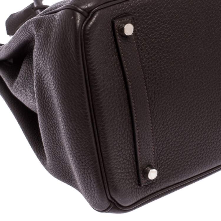 Pre Owned Hermes Ebene Togo Leather Palladium Hardware Birkin 35 Bag