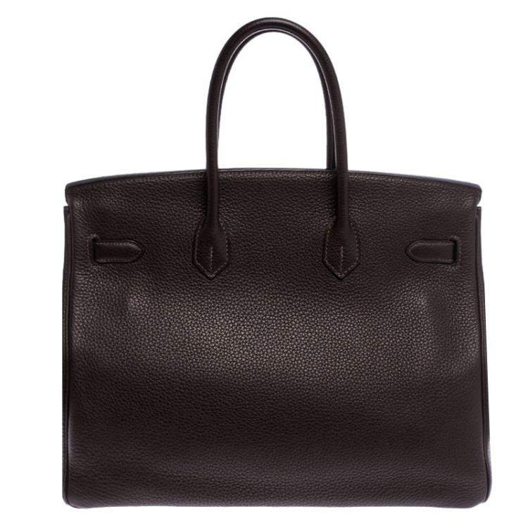 Pre Owned Hermes Ebene Togo Leather Palladium Hardware Birkin 35 Bag