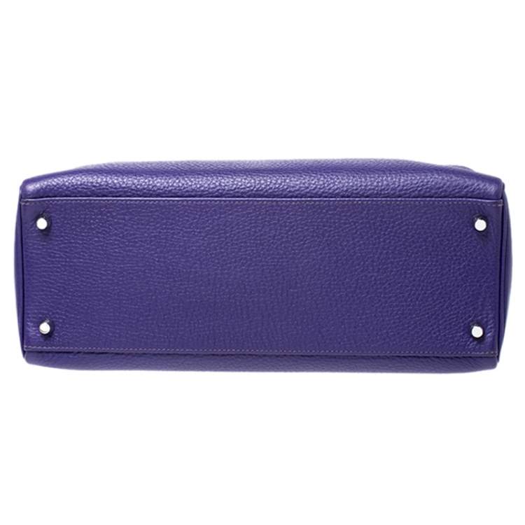 Pre Owned Hermes Ultraviolet Clemence Leather Palladium Hardware Kelly Retourne 35 Bag