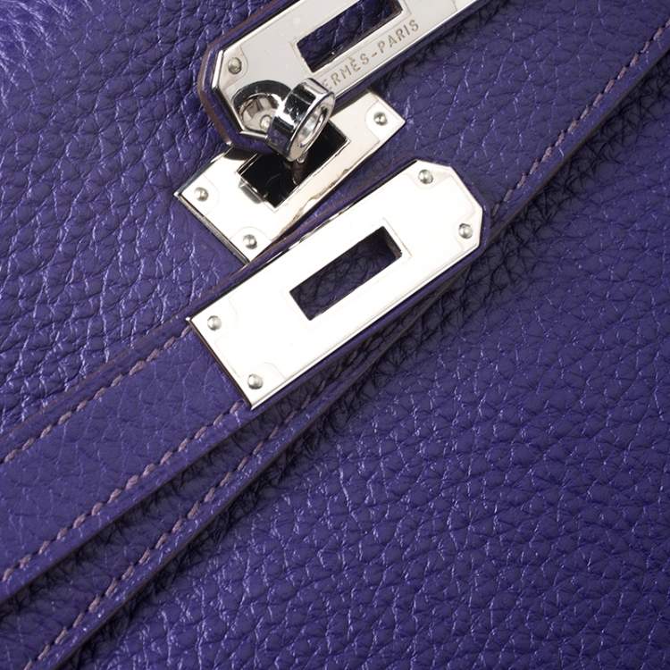Pre Owned Hermes Ultraviolet Clemence Leather Palladium Hardware Kelly Retourne 35 Bag
