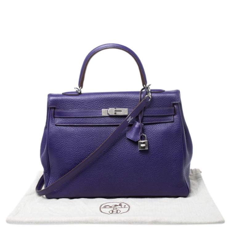 Pre Owned Hermes Ultraviolet Clemence Leather Palladium Hardware Kelly Retourne 35 Bag