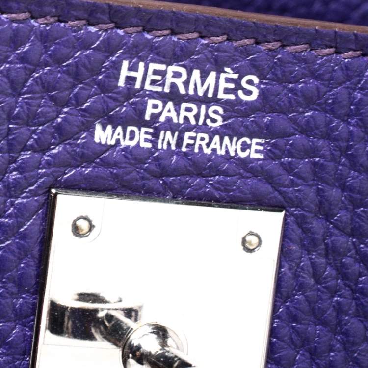 Pre Owned Hermes Ultraviolet Clemence Leather Palladium Hardware Kelly Retourne 35 Bag