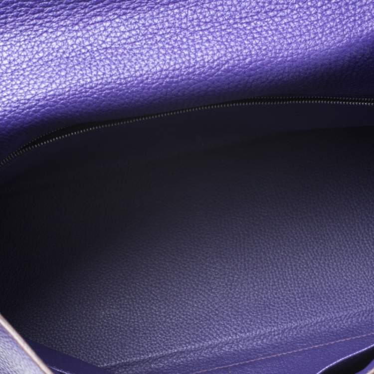 Pre Owned Hermes Ultraviolet Clemence Leather Palladium Hardware Kelly Retourne 35 Bag