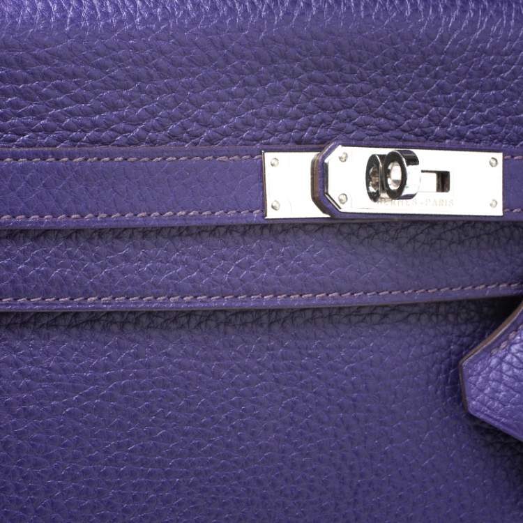 Pre Owned Hermes Ultraviolet Clemence Leather Palladium Hardware Kelly Retourne 35 Bag