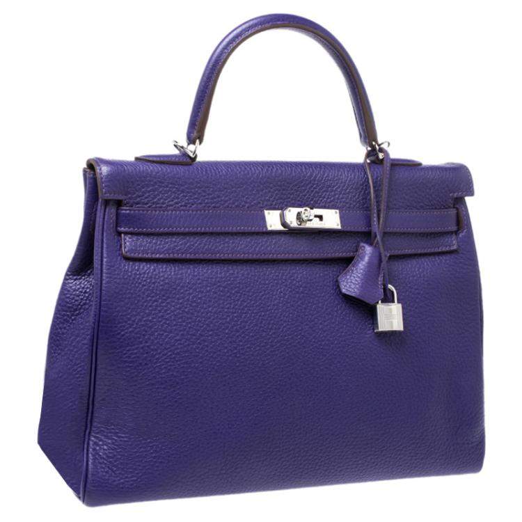 Pre Owned Hermes Ultraviolet Clemence Leather Palladium Hardware Kelly Retourne 35 Bag