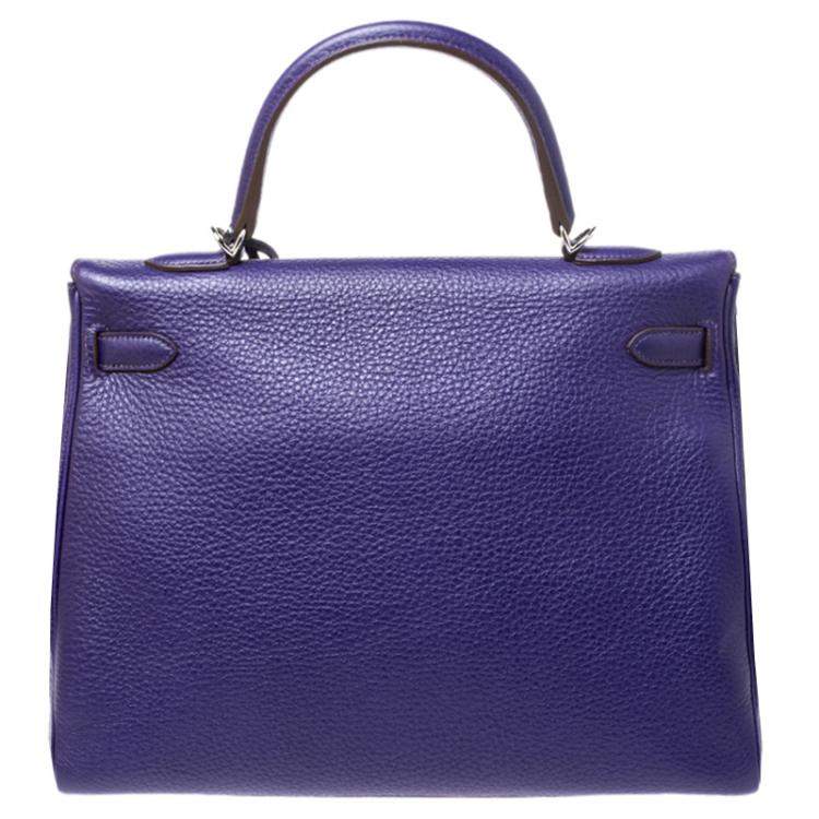 Pre Owned Hermes Ultraviolet Clemence Leather Palladium Hardware Kelly Retourne 35 Bag
