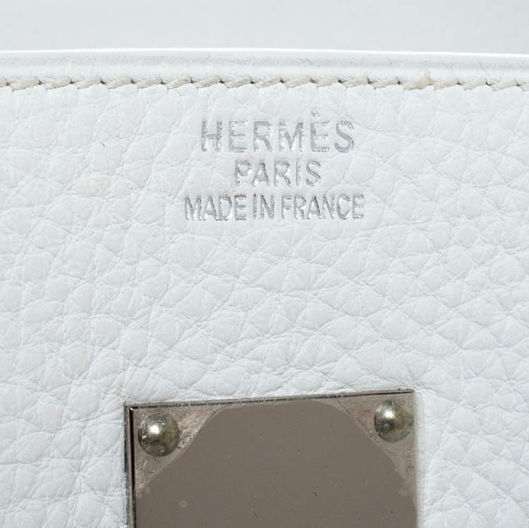 Pre Owned Hermes White Taurillon Clemence Leather Palladium Hardware Shoulder Birkin 42 Bag