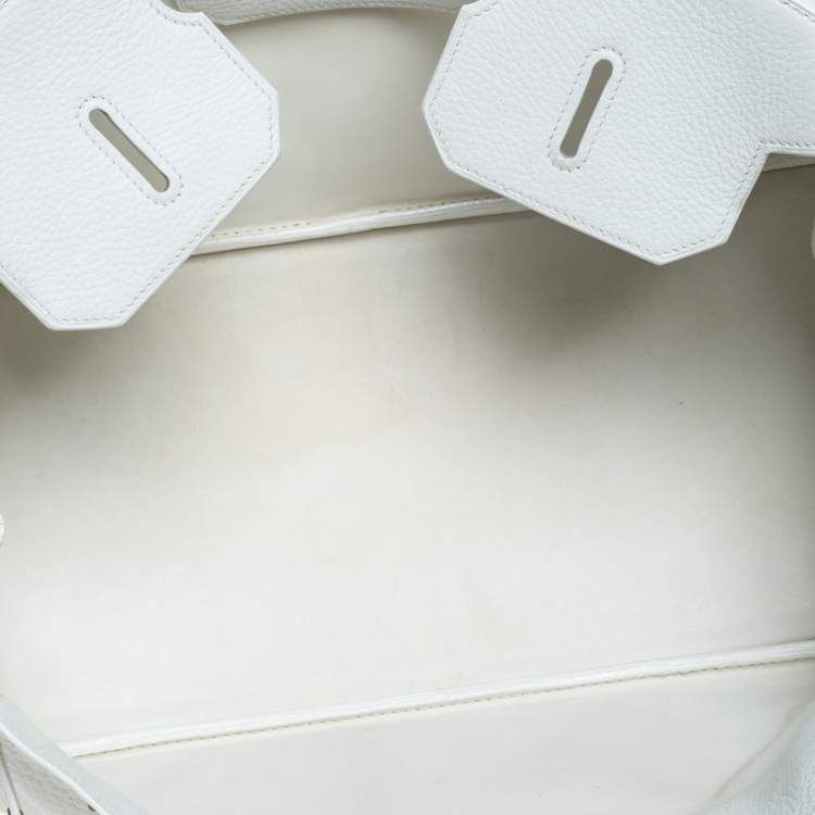 Pre Owned Hermes White Taurillon Clemence Leather Palladium Hardware Shoulder Birkin 42 Bag