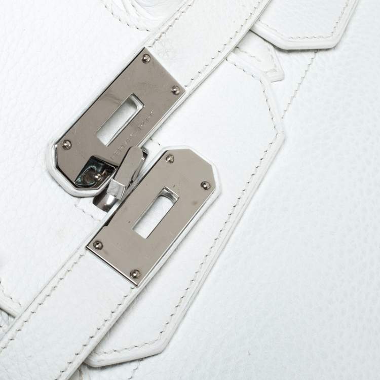 Pre Owned Hermes White Taurillon Clemence Leather Palladium Hardware Shoulder Birkin 42 Bag