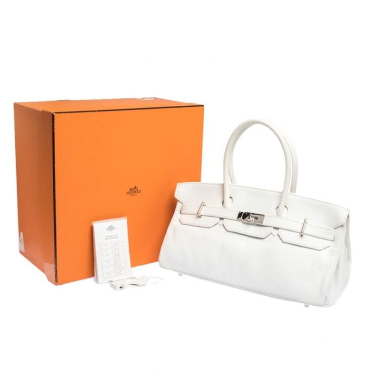 Pre Owned Hermes White Taurillon Clemence Leather Palladium Hardware Shoulder Birkin 42 Bag