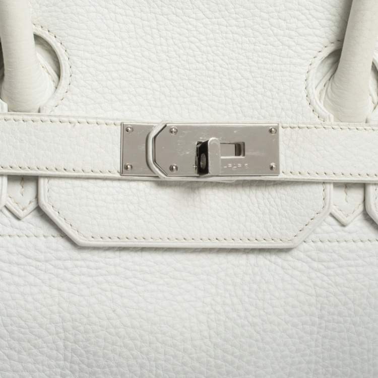 Pre Owned Hermes White Taurillon Clemence Leather Palladium Hardware Shoulder Birkin 42 Bag