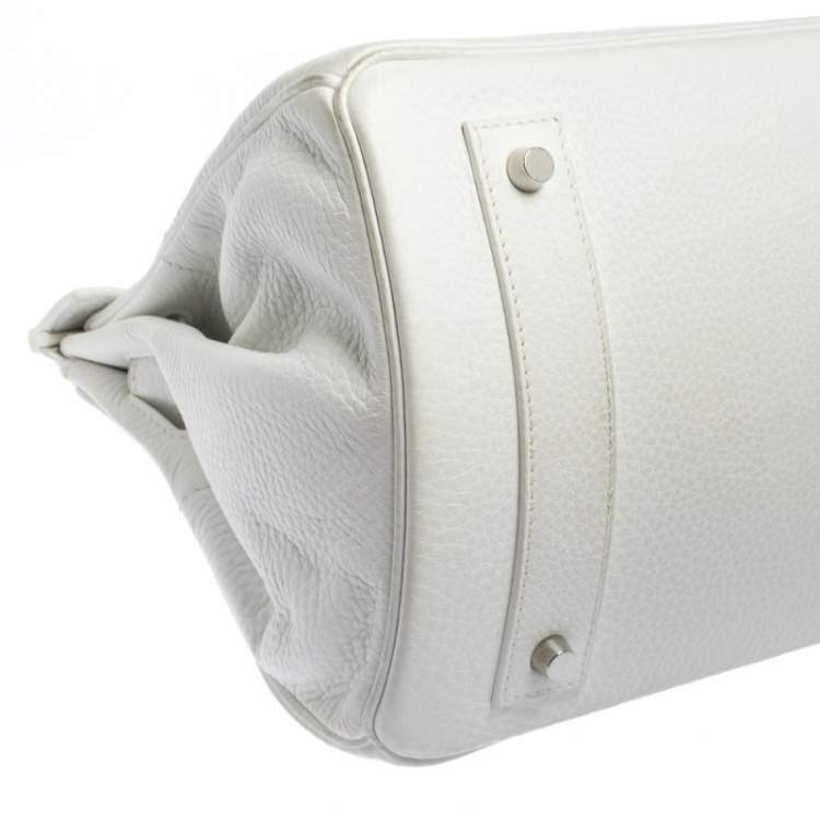 Pre Owned Hermes White Taurillon Clemence Leather Palladium Hardware Shoulder Birkin 42 Bag