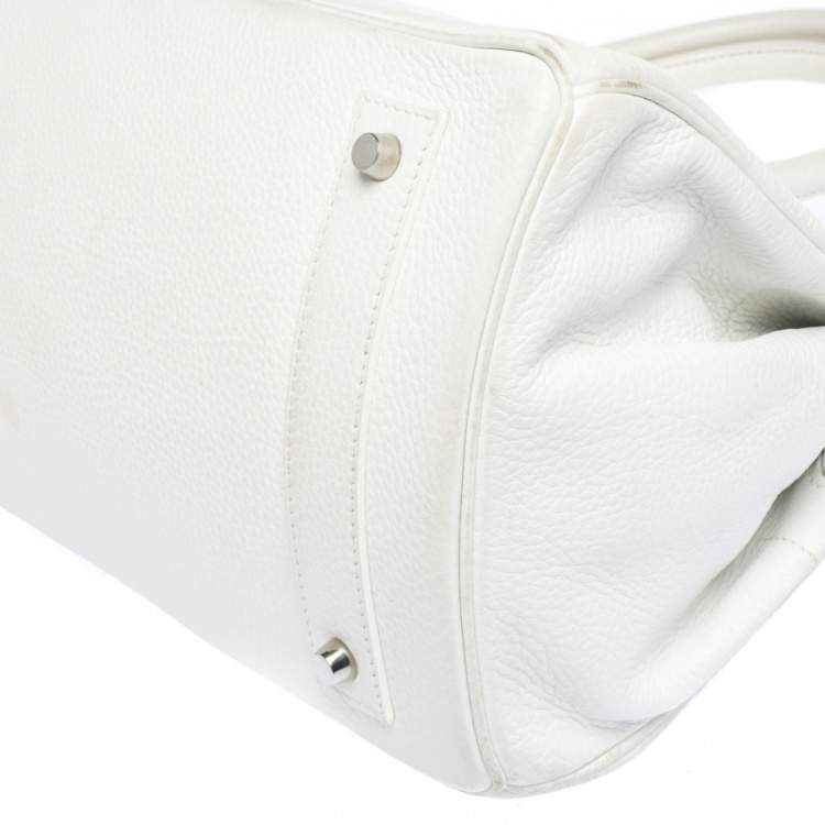 Pre Owned Hermes White Taurillon Clemence Leather Palladium Hardware Shoulder Birkin 42 Bag