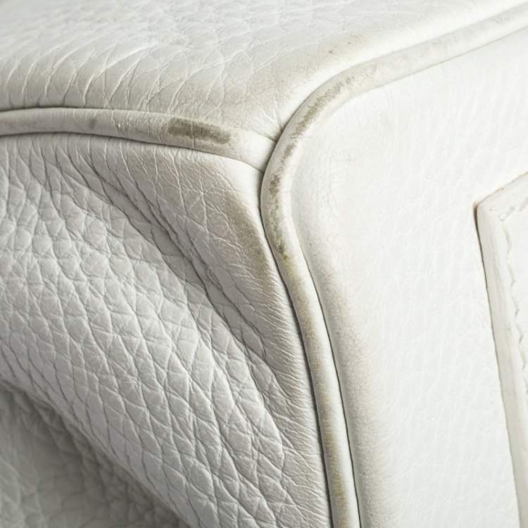 Pre Owned Hermes White Taurillon Clemence Leather Palladium Hardware Shoulder Birkin 42 Bag