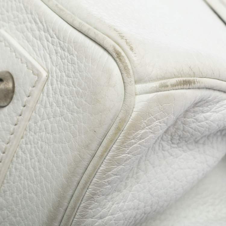 Pre Owned Hermes White Taurillon Clemence Leather Palladium Hardware Shoulder Birkin 42 Bag